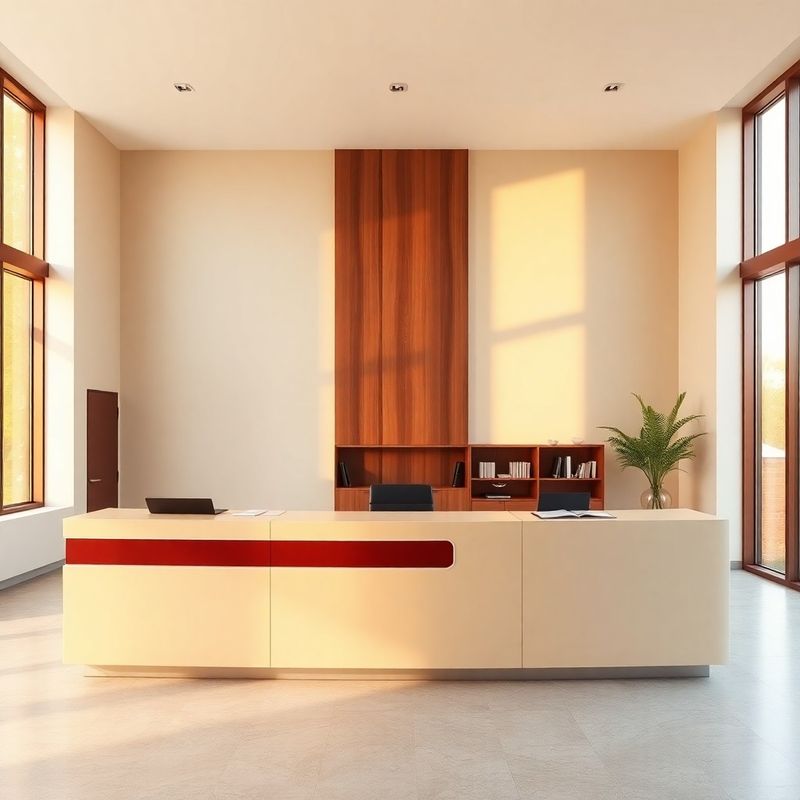 Recepție minimalistă a unui birou de consultanță fiscală din Cluj-Napoca, în tonuri de crem și burgund